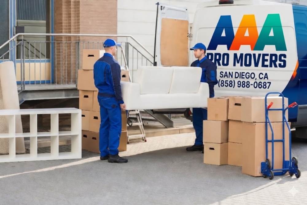 AAA Pro Movers crew loading furniture into a moving truck in San Diego